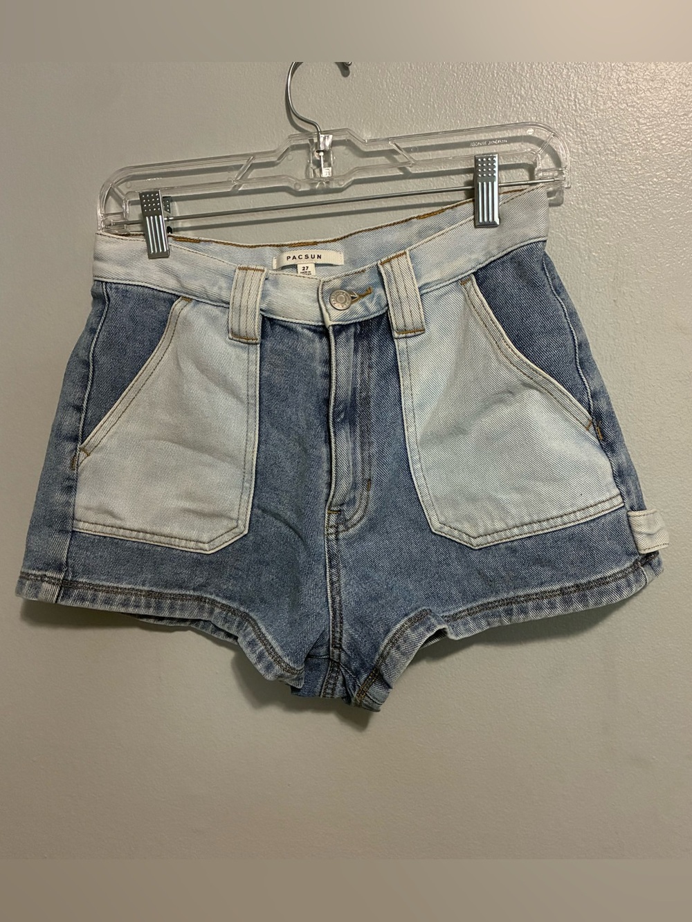 PacSun Size 27 Colorblock Denim Shorts High Rise Festival Y2K Mom Jean Shorts